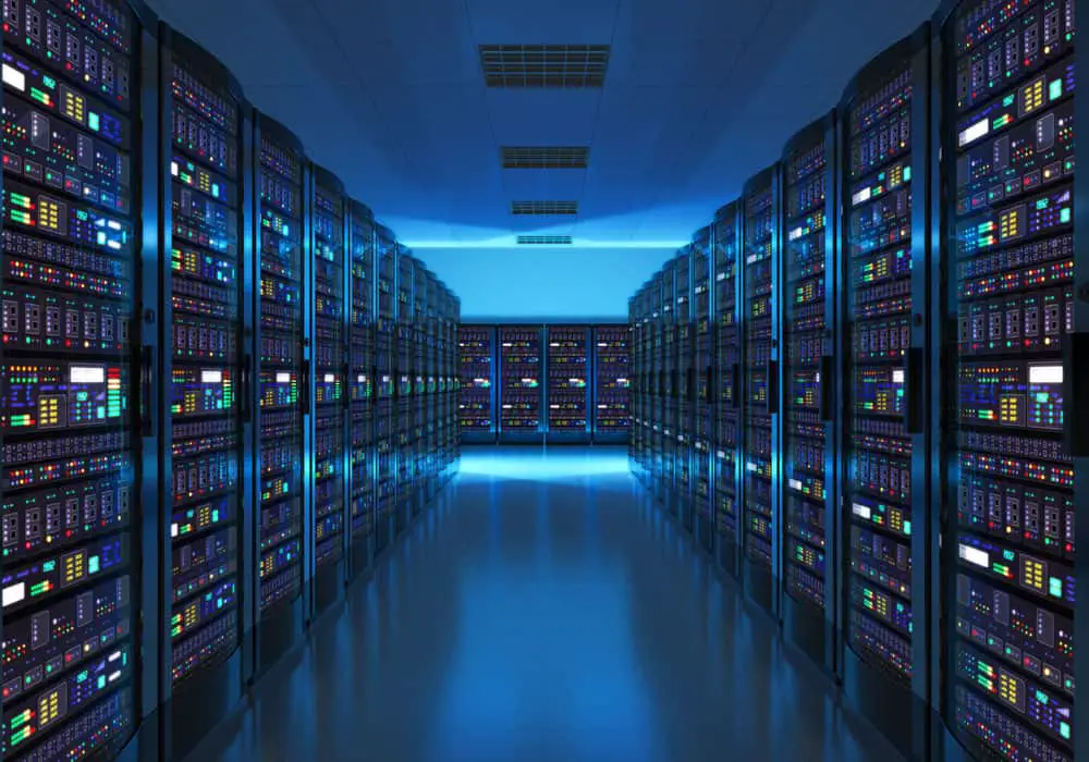 Server room interior in a data center