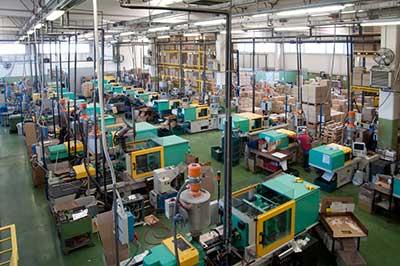 Injection molding machines in a factory