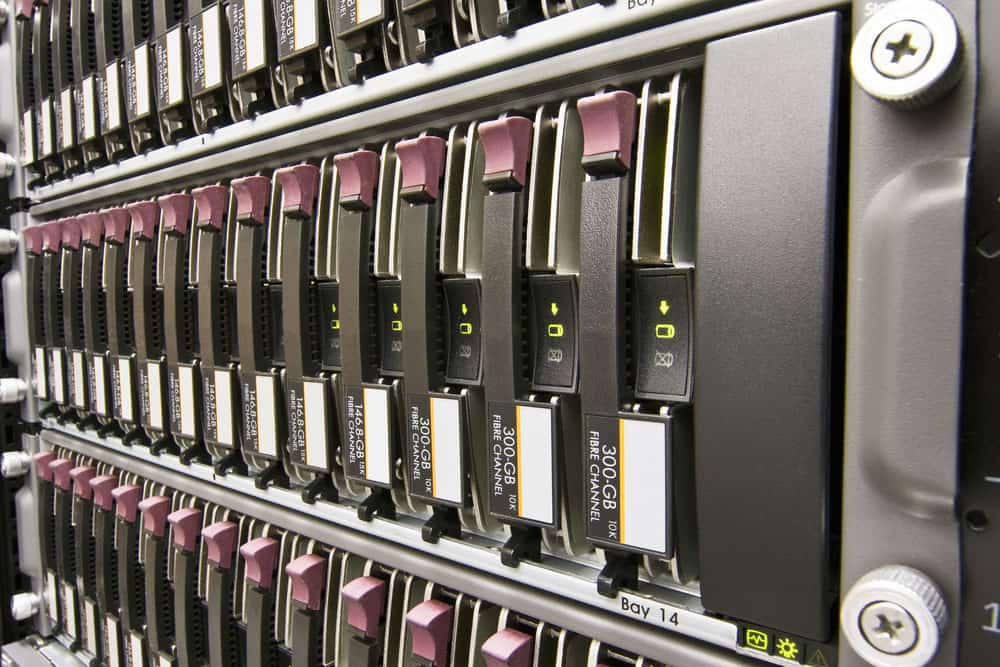 a row of hard drives