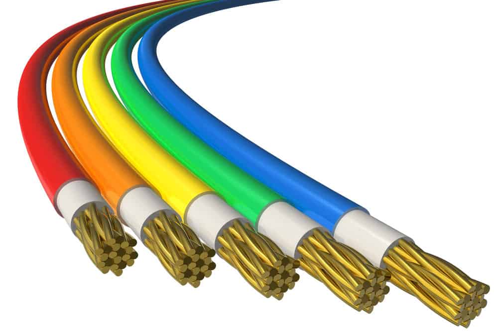 Power cables in different colors