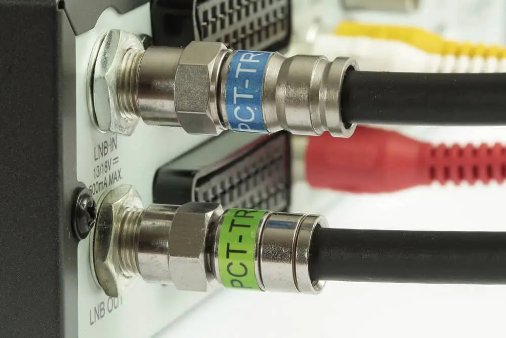 Coaxial cables connected to LNB inputs