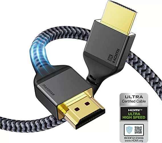 8K HDMI 2.1 Cable 10FT, Maxonar (Certified)