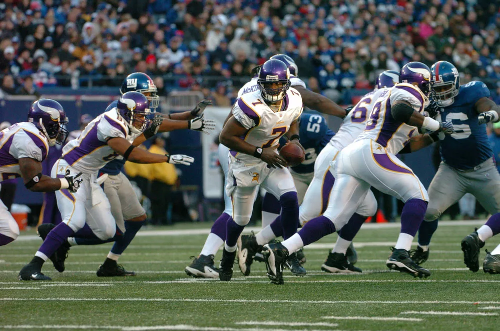 Tarvaris Jackson, Quarterback for the Minnesota Vikings, in-game action during a regular season NFL game