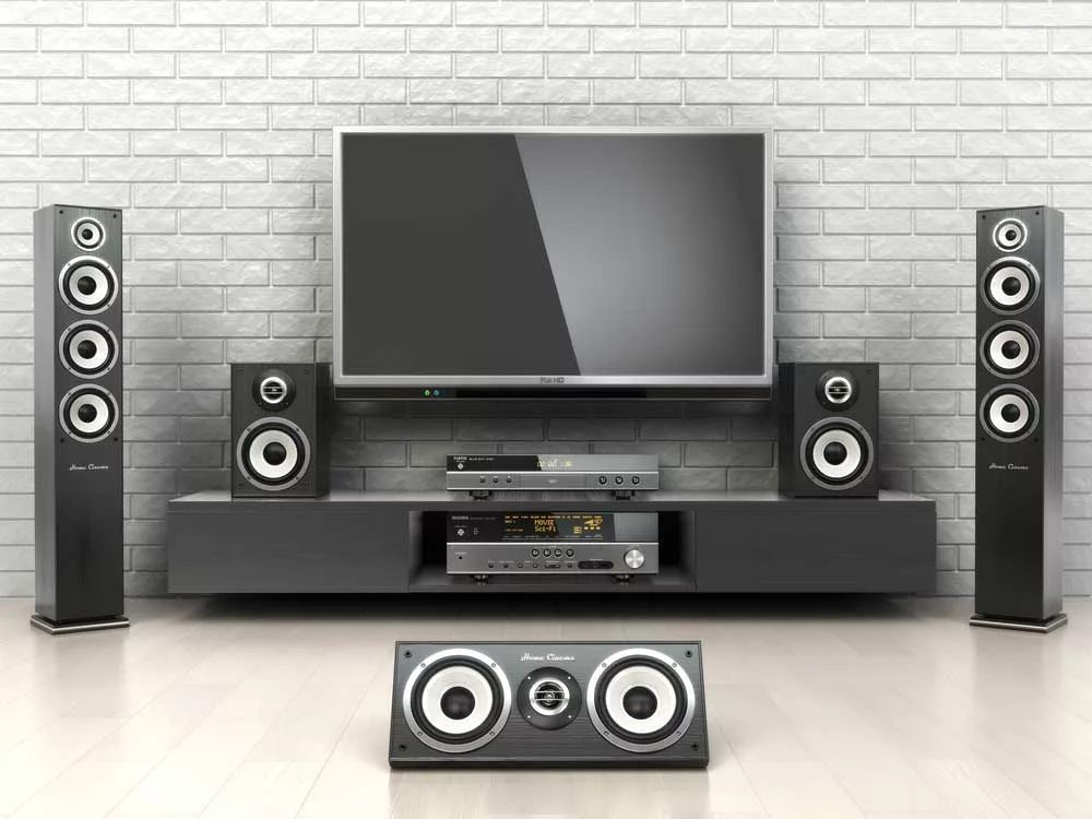 A home entertainment system with speakers. 