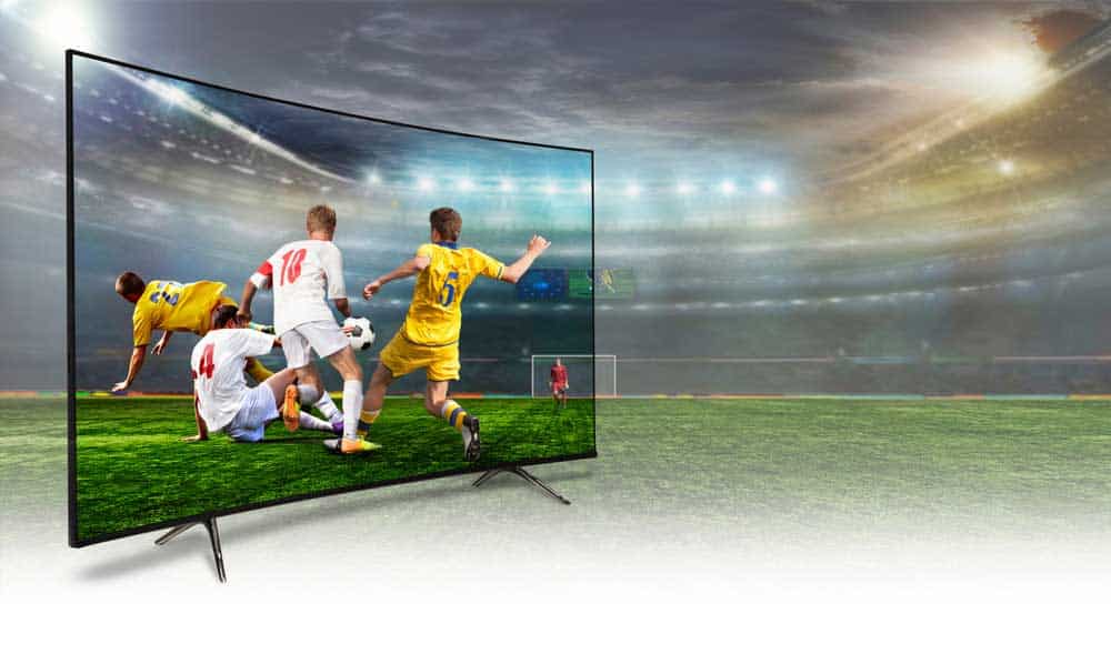 4k monitor watching smart tv translation of football game