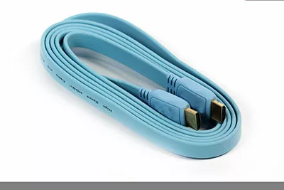 A blue, flat HDMI cable