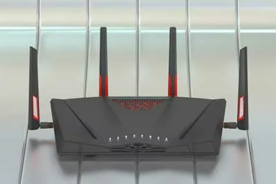 A model of a gaming router with 4 antennas.