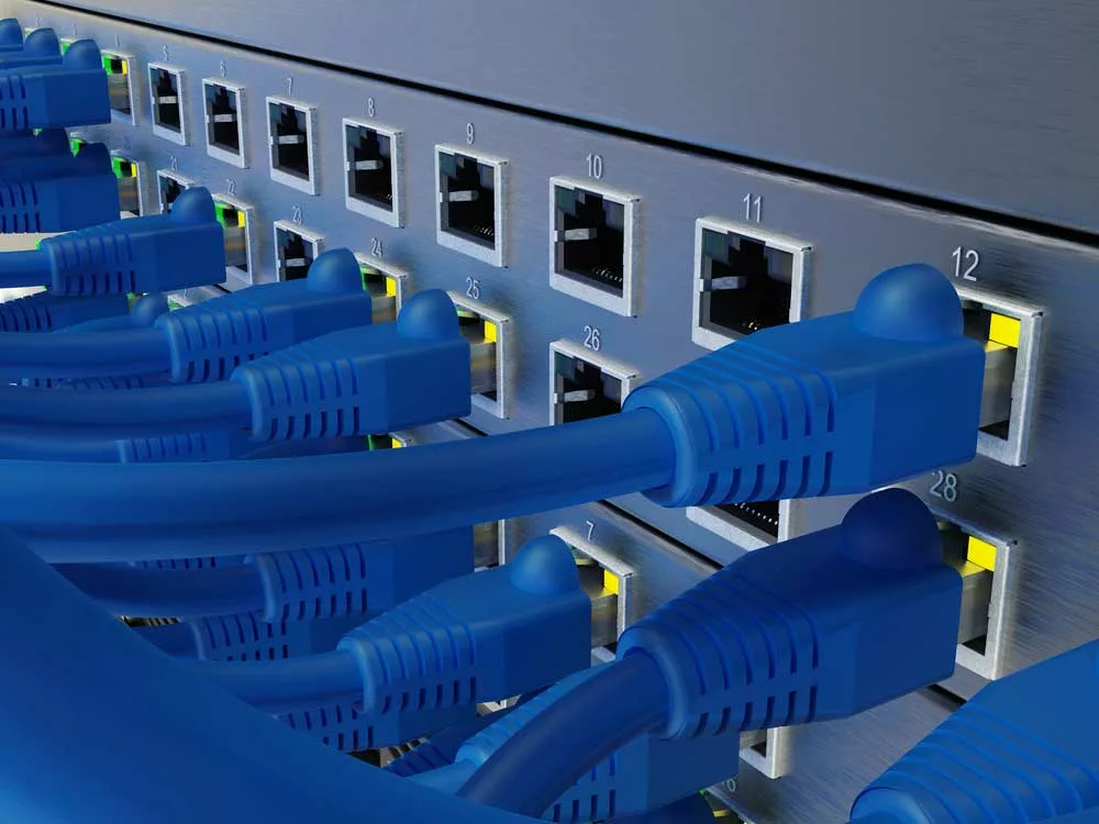 Network server cable, switch, and patch cable in a data center