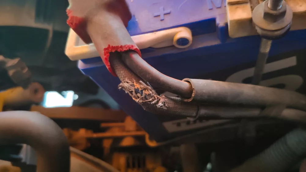 Corrosion inside the battery cable