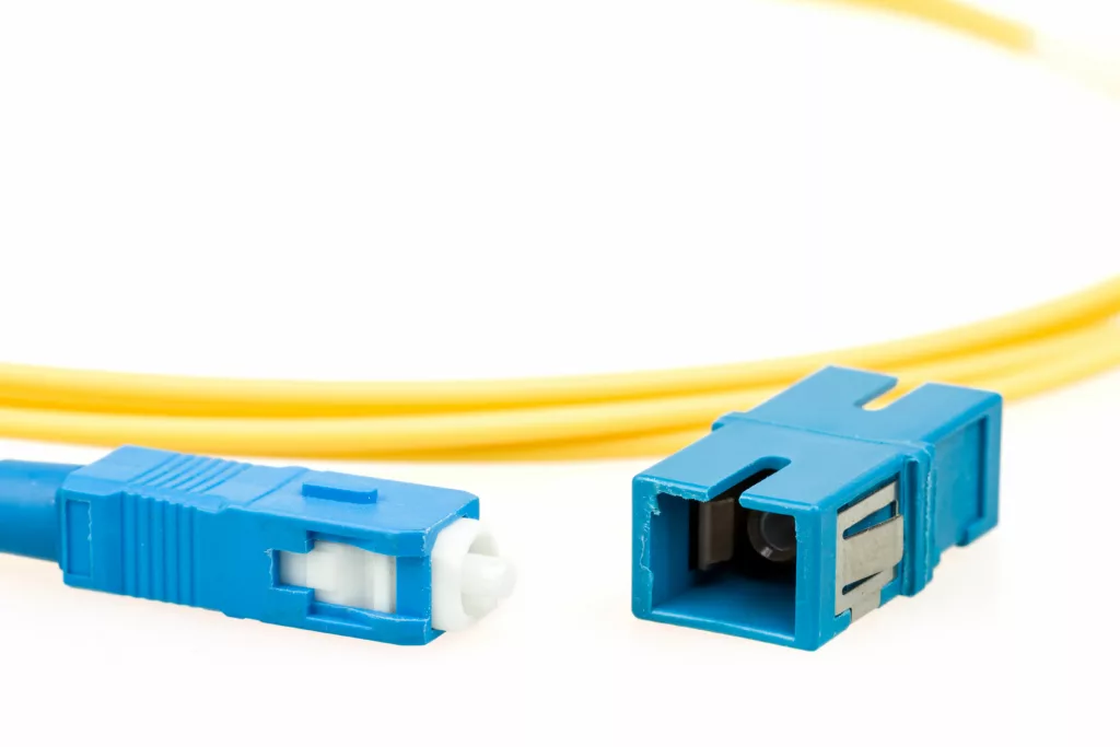 Fiber optic with blue Ethernet coupler