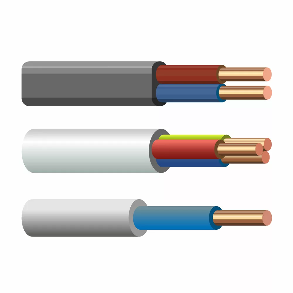 Example of insulated copper wires protected with an outer PVC sheathing. 