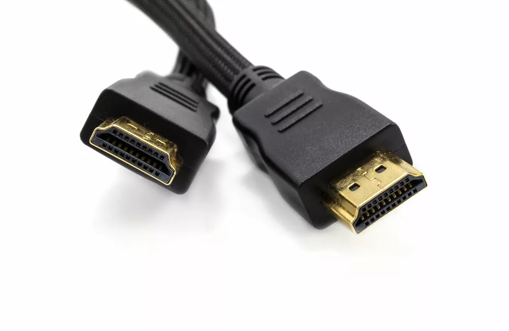 An HDMI cable with gold-coated connectors